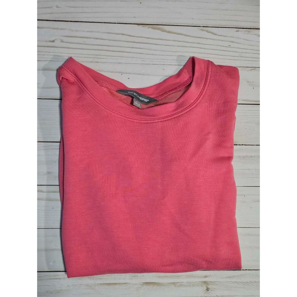 Skechers Women’s L Pink Coral Short Sleeve Knot Hem Top Rayon Blend